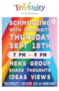 Schmoozing! September 18th 7-9pm